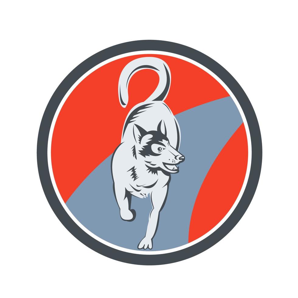 Huskie Sled Dog Circle Retro vector