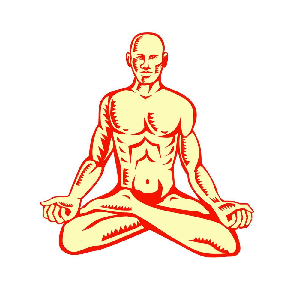 Man Lotus Position Asana Woodcut vector