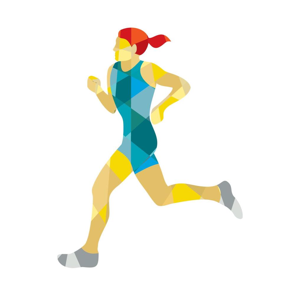 corredora de maratón de triatleta femenina polígono bajo vector