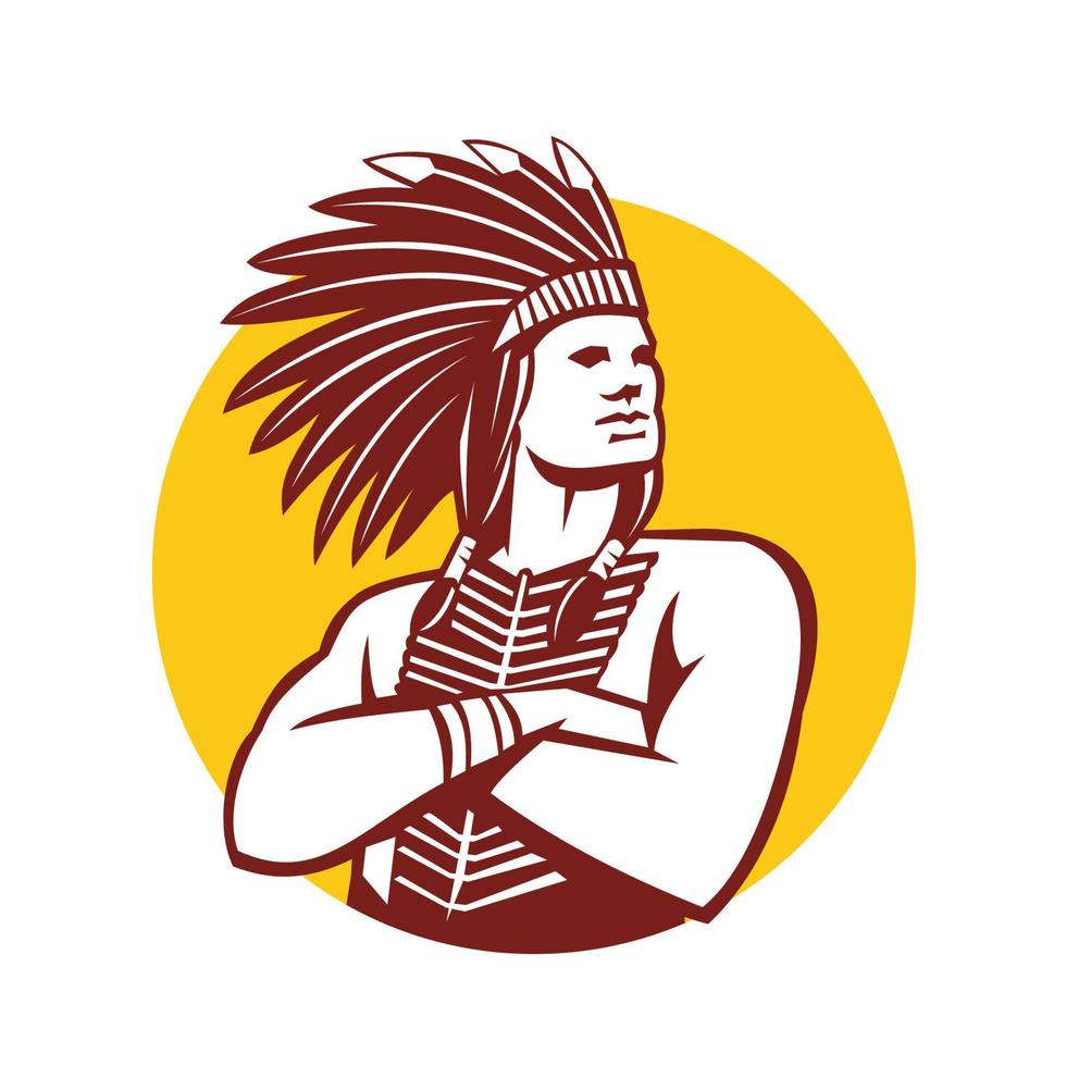 Native American Indian Chief Warrior Circle Retro vector