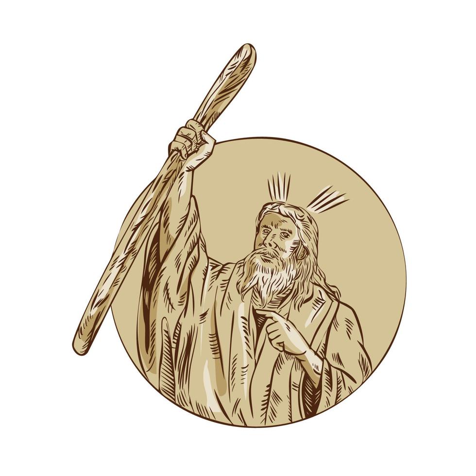 Moses Raising Staff Circle Etching vector