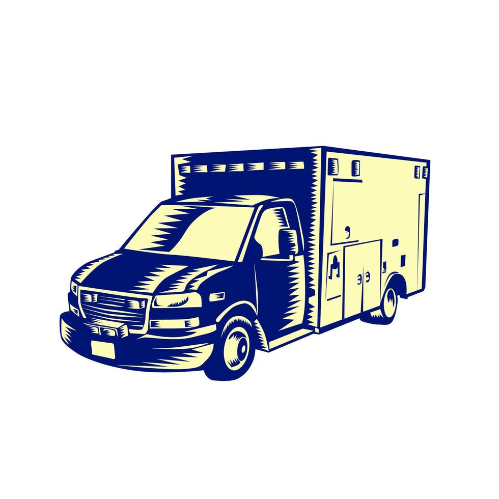 EMS Ambulance Emergency Vehicle Woodcut vector