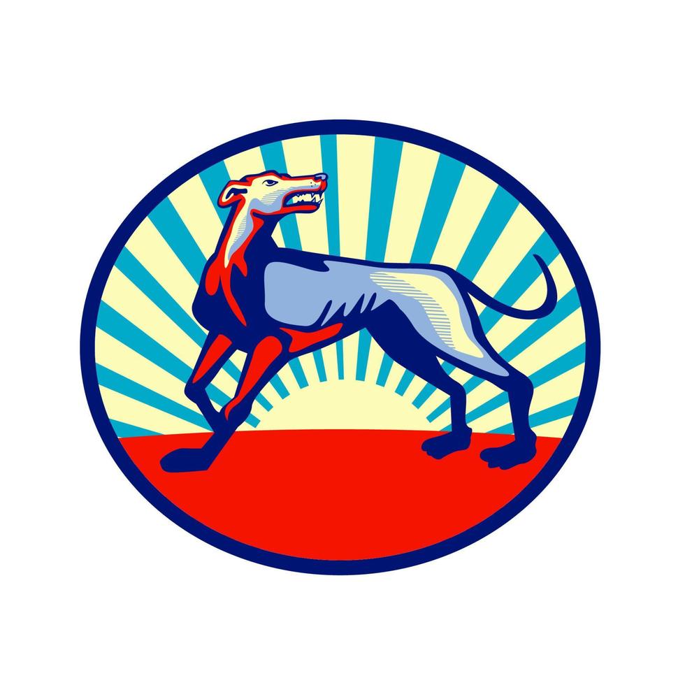 Greyhound Dog Angry Looking Up Circle Retro vector
