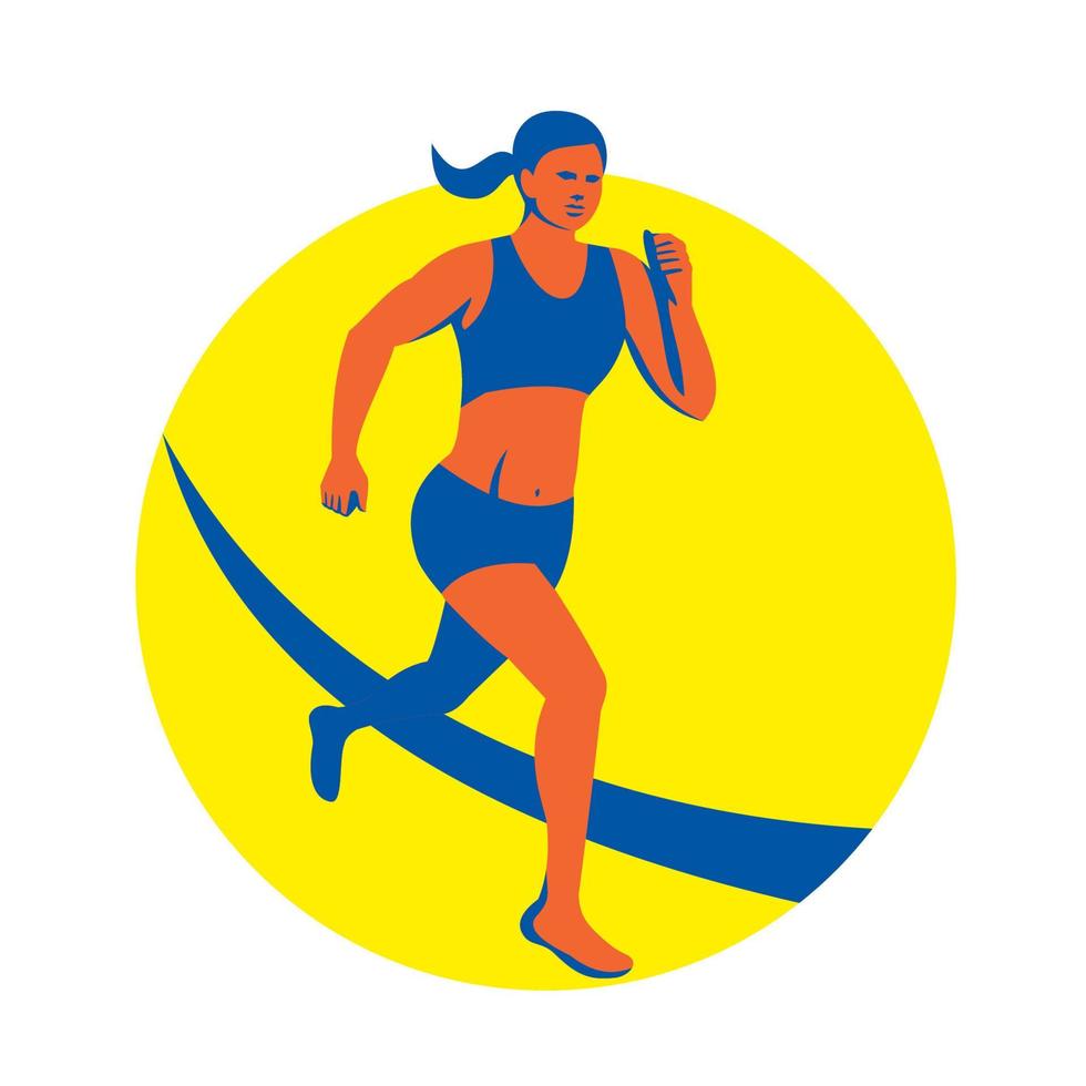 corredora de maratón de triatleta femenina retro vector