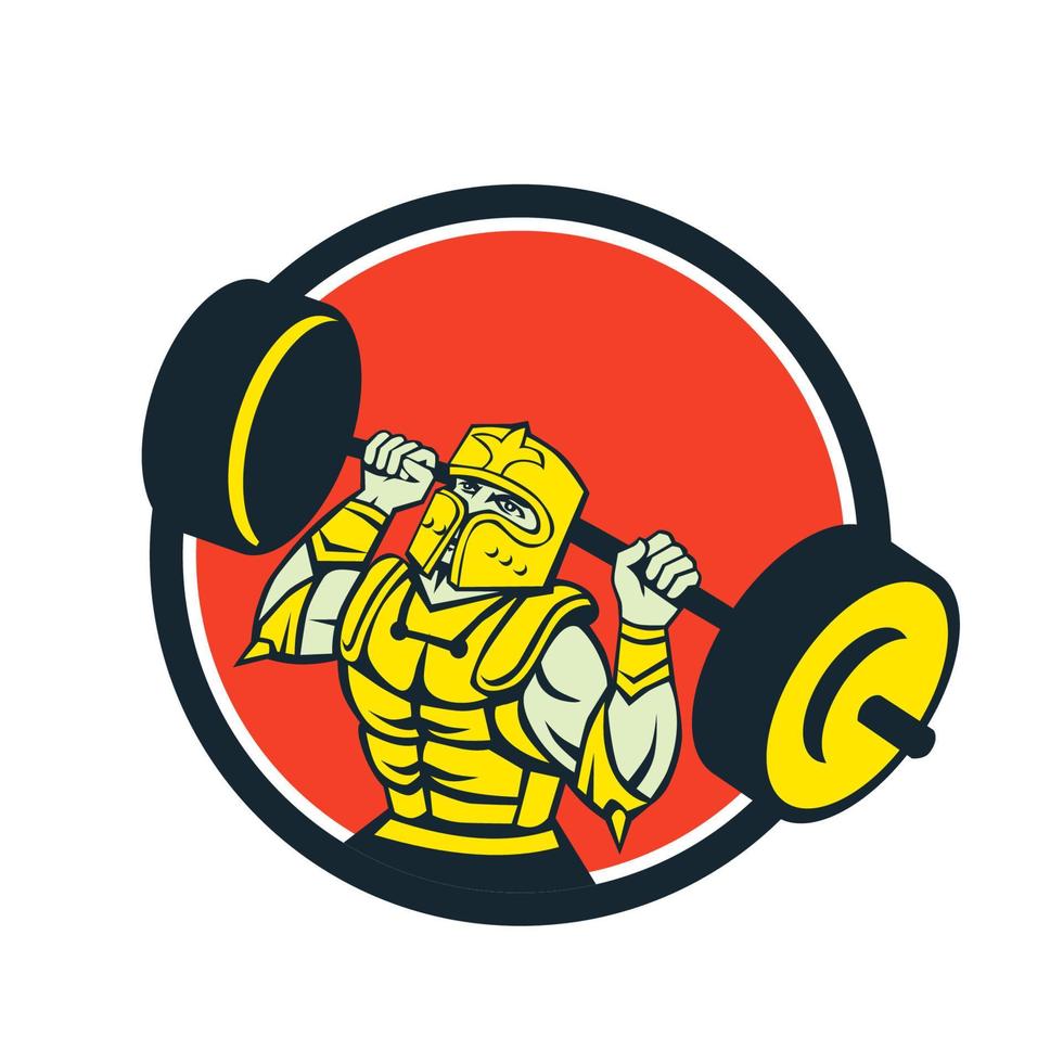 Knight Lifting Barbell Circle Retro vector