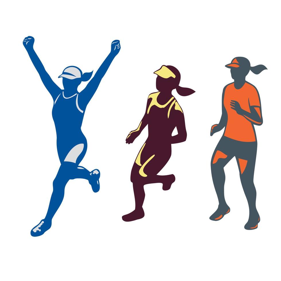 colección de corredor de maratón triatleta femenina vector