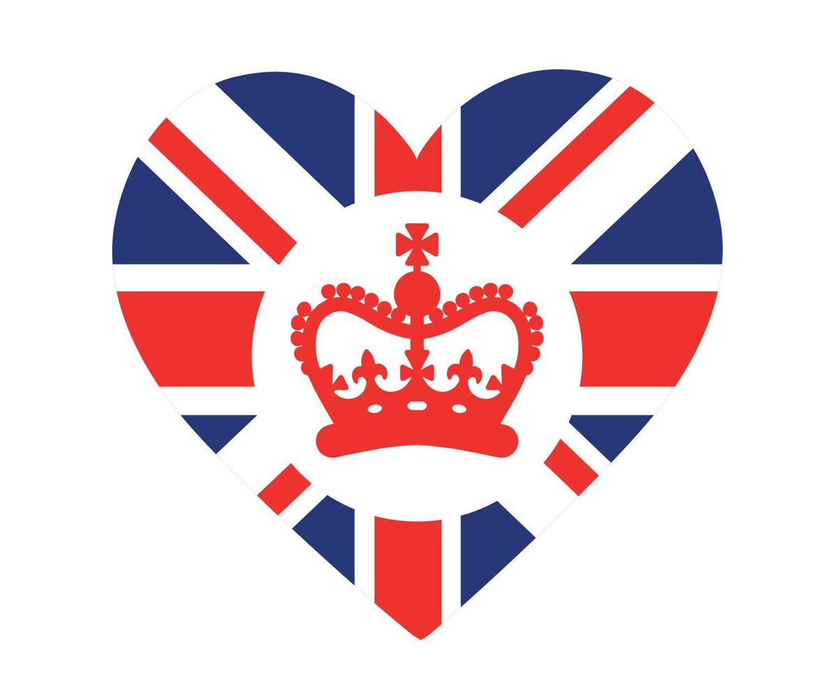 corazón de la bandera del reino unido británico con una corona roja emblema nacional de europa icono ilustración vectorial elemento de diseño abstracto vector