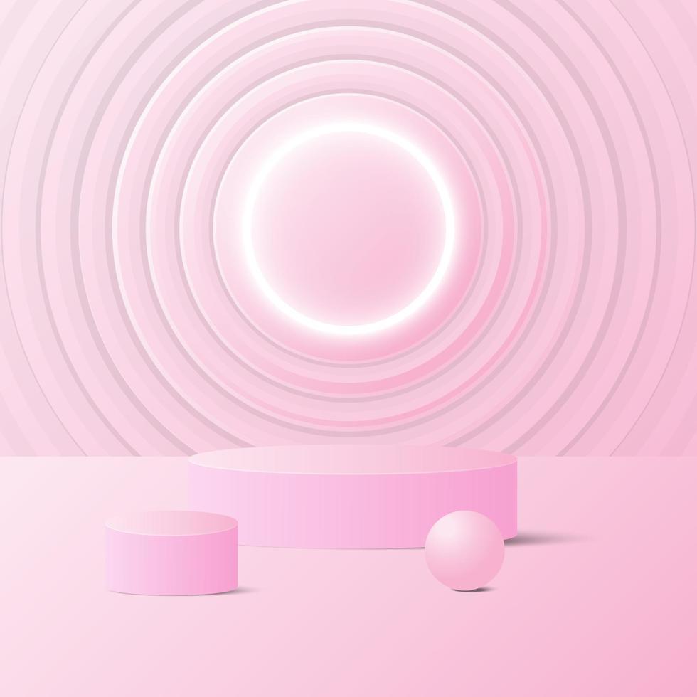 soporte de producto de pedestal cilíndrico de placa circular de diseño de fondo abstracto para publicidad en tono rosa, plantilla de banner, comercio electrónico, comercio. vector