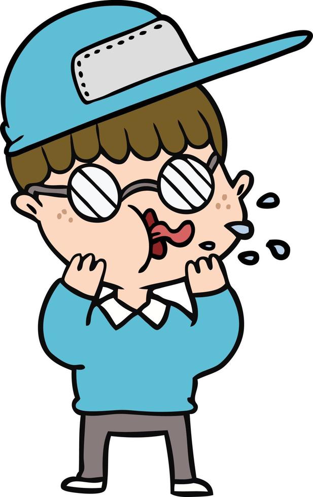 cartoon boy wearing spectacles and cap vector