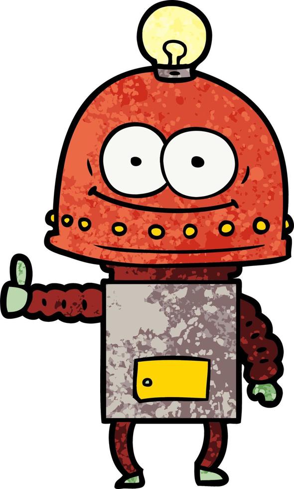 happy carton robot with light bulb vector