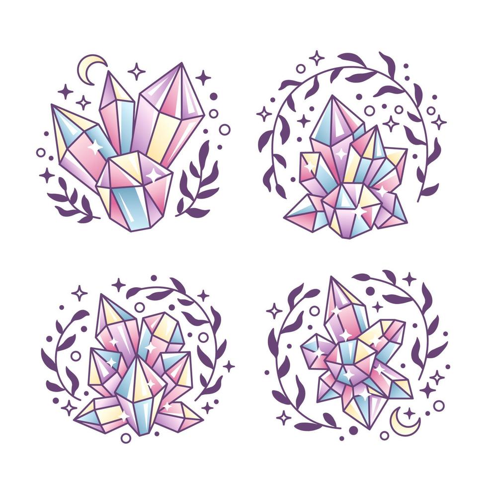 coloridos elementos de piedras preciosas dibujadas a mano vector