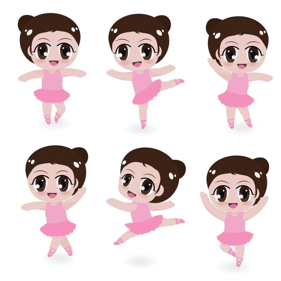 cute ballerina girl in pink dress collection on white background isolated vector