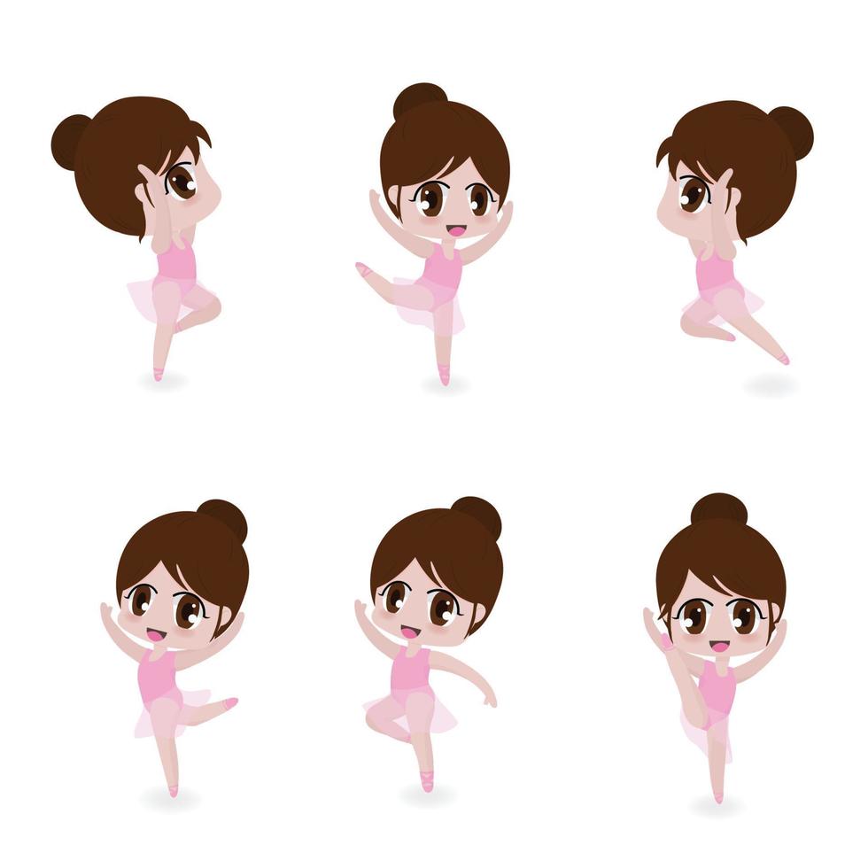 cute ballerina girl in pink dress collection on white background vector