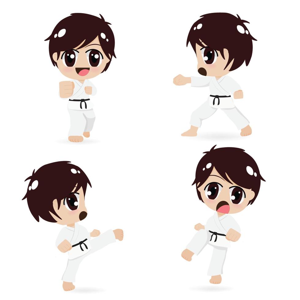 group of karate kids wearing martial arts uniforms collection vector