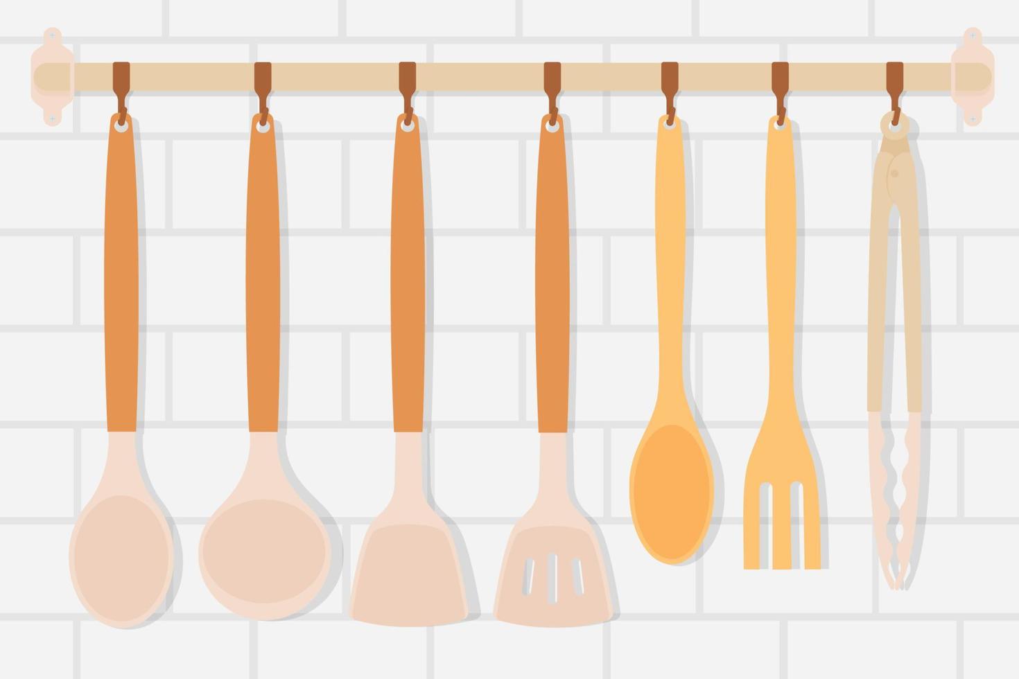 utensilios de cocina colgados en la pared. vector