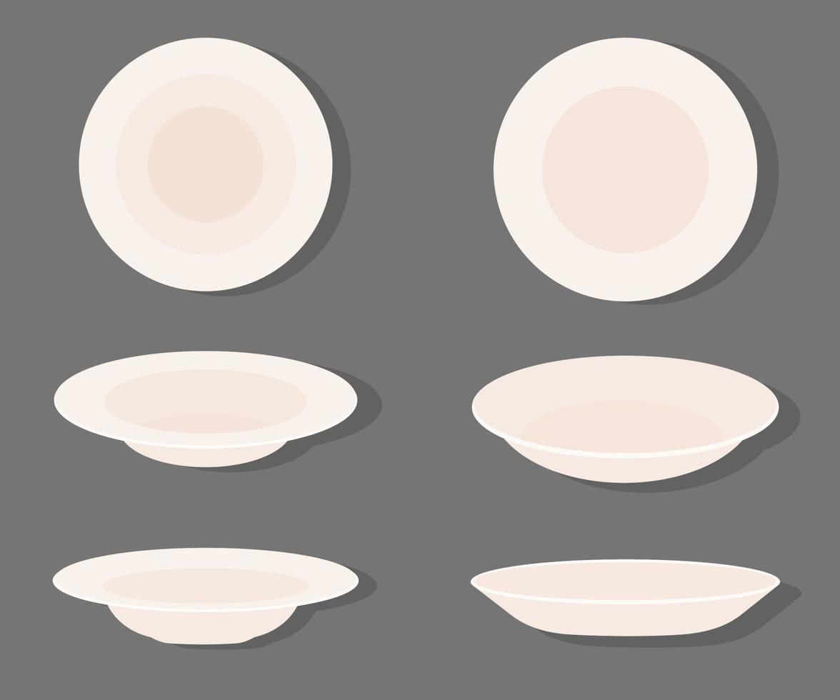 Empty ceramic plates in different points of view. vector