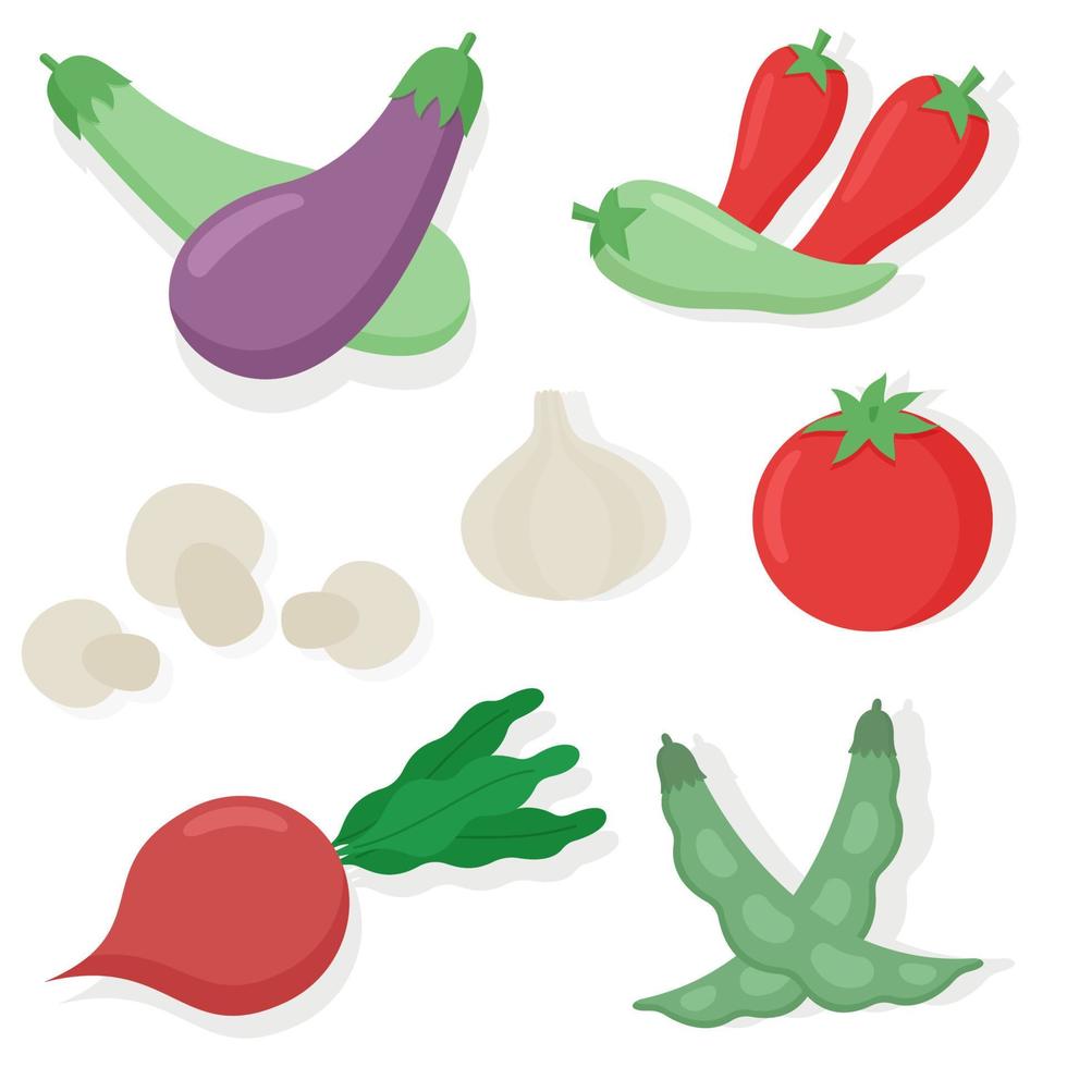 conjunto de verduras alimentos frescos y saludables. vector