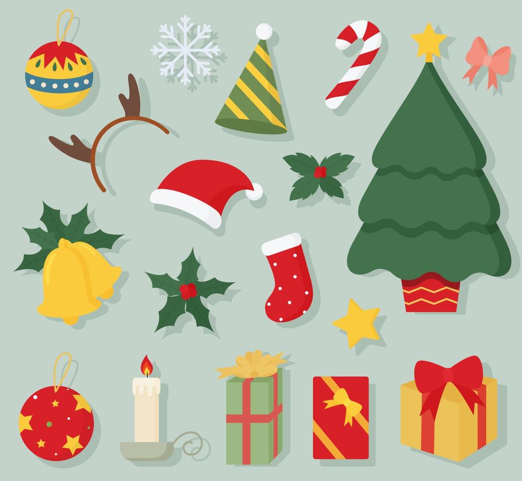 Christmas items colorful cartoon collection. vector