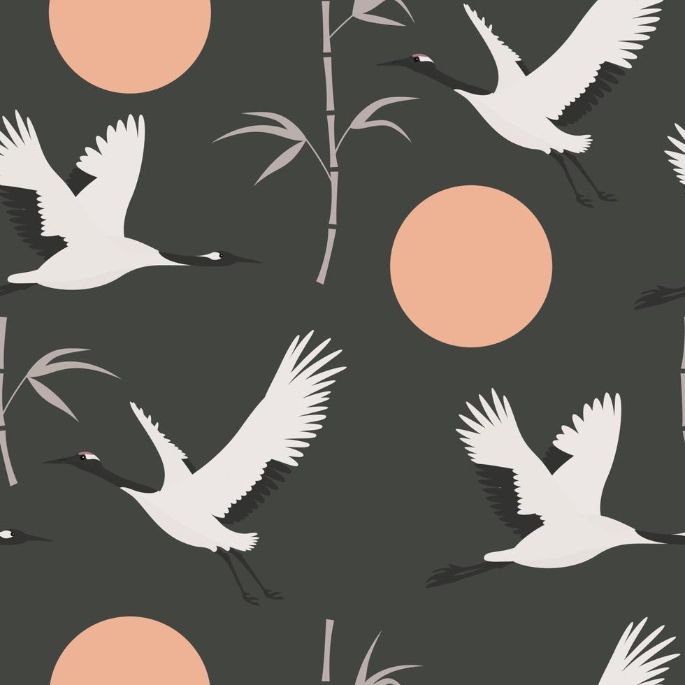crane birds and bamboo stems vector