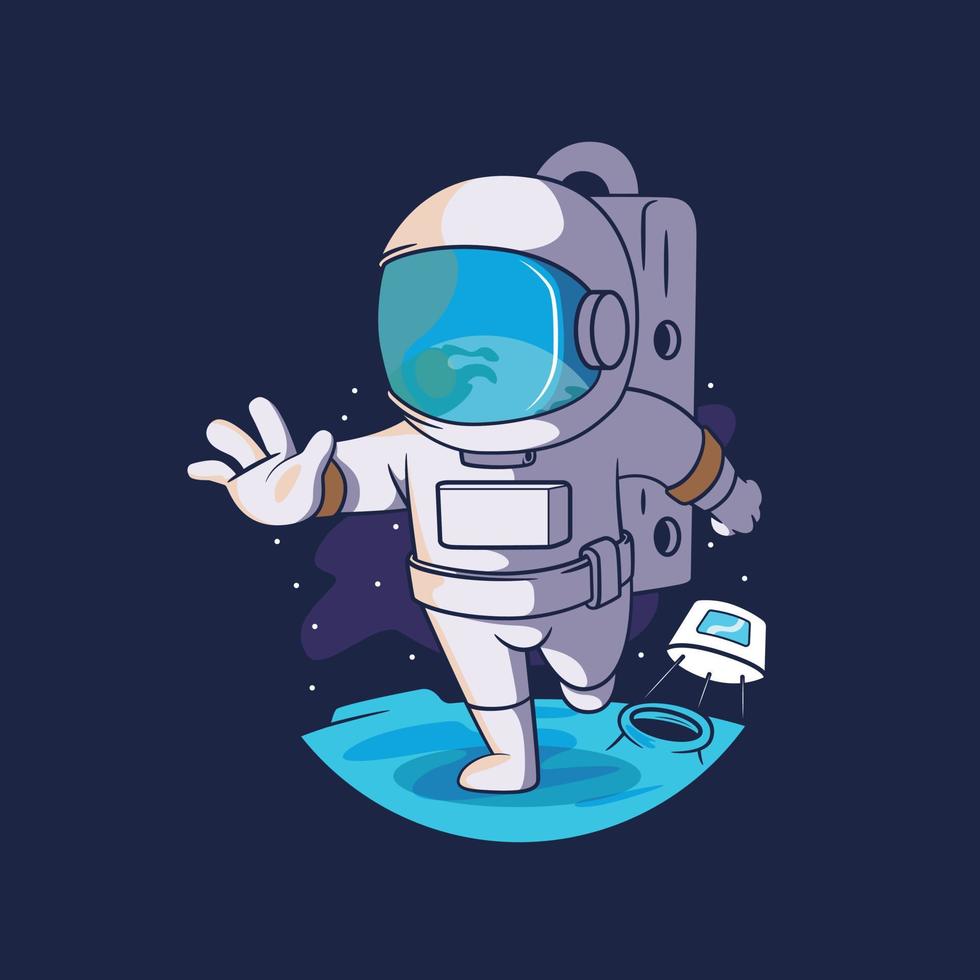 astronauta corriendo en la ilustración del vector espacial. divertido, ciencia, concepto de diseño de imaginación.