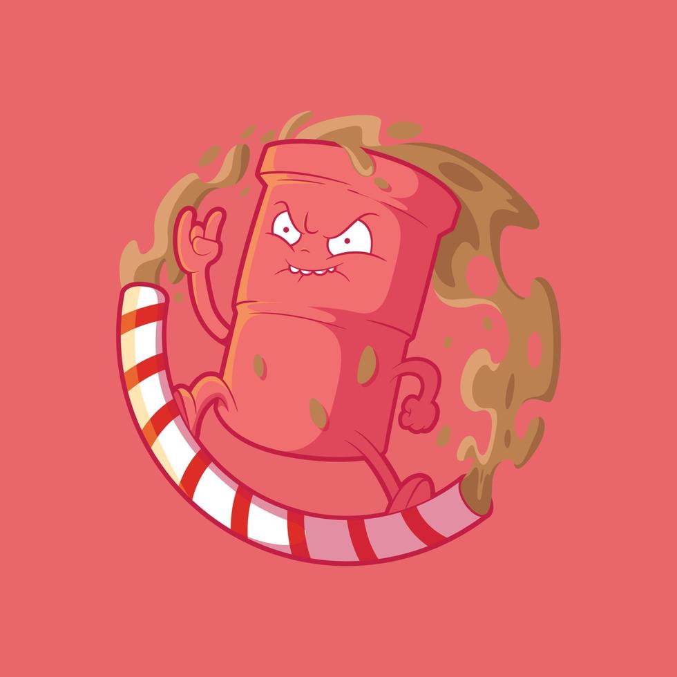 Cool Cup character riding a straw vector illustration. Drink, funny, mascot design concept.