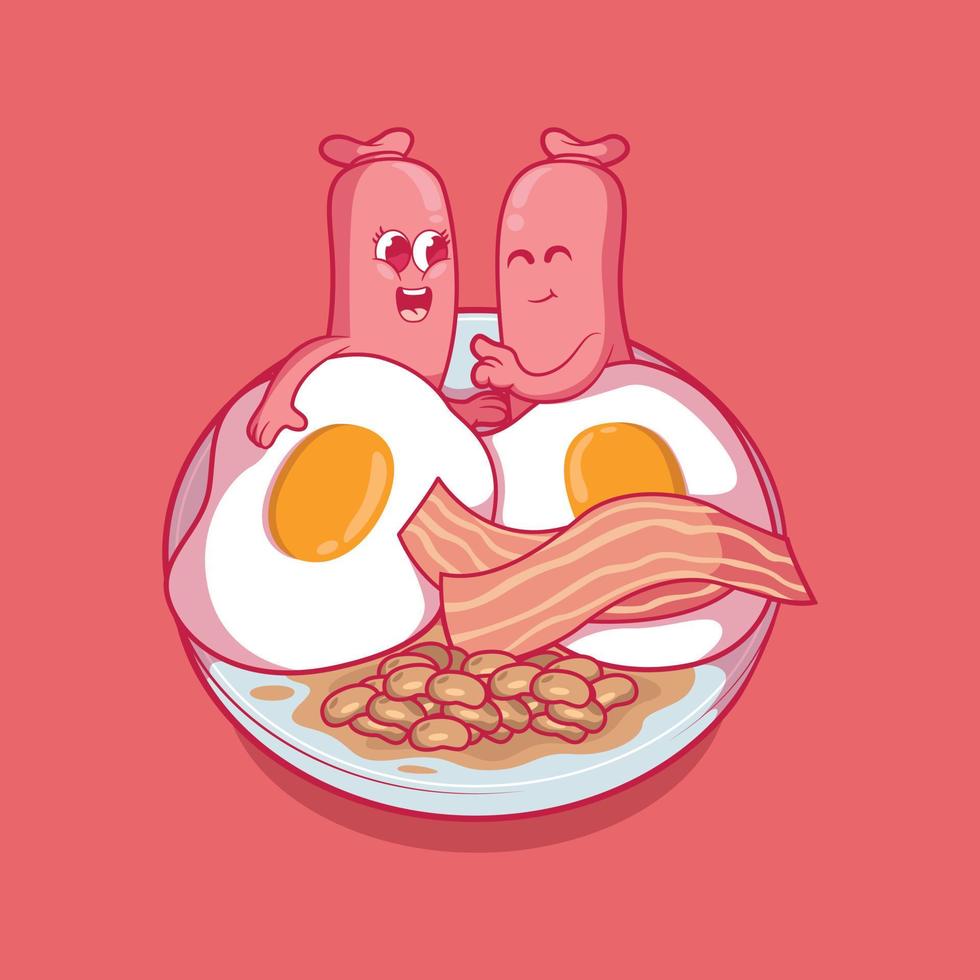 Cute English breakfast characters vector illustration. Food, funny, love design concepts.