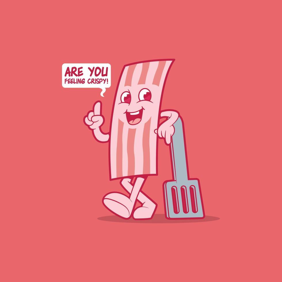 personaje de tocino crujiente posando ilustración vectorial. comida, marca, concepto de diseño de logo. vector