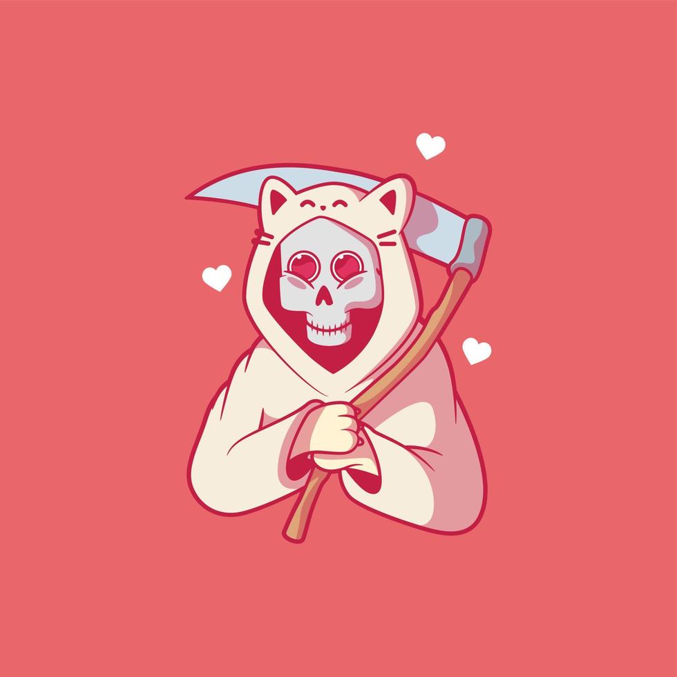 Cute Reaper character dressed as a cat vector illustration. Funny, cosplay, gaming design concept.