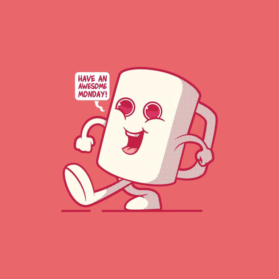 Cute and cool coffee mug character vector illustration. Drink, motivation, inspiration design concept.