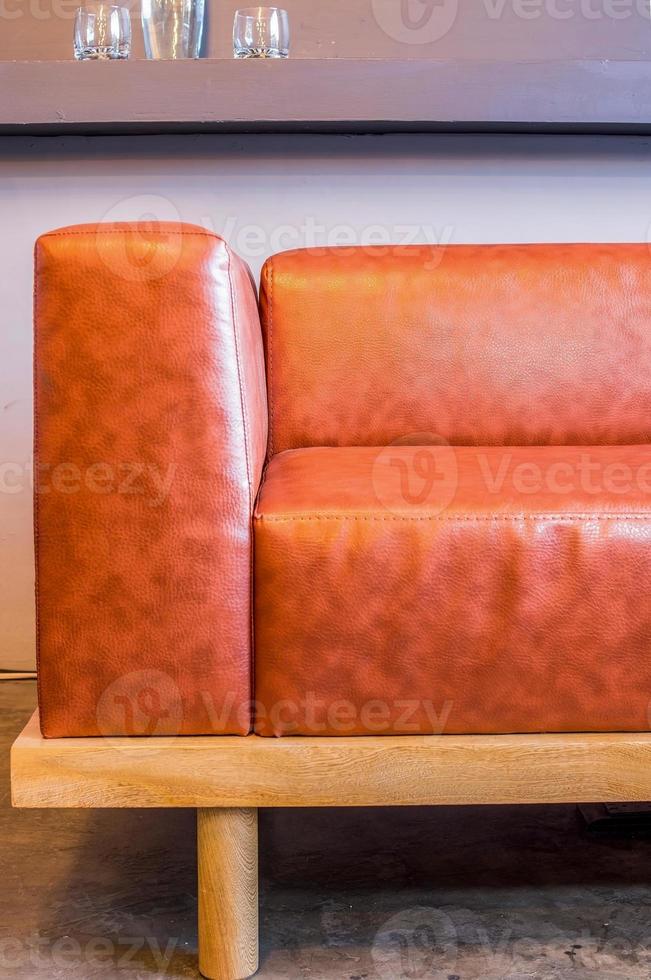 L-shaped armchair or sofa in solid oak or oak wood, with natural leather seat, photo