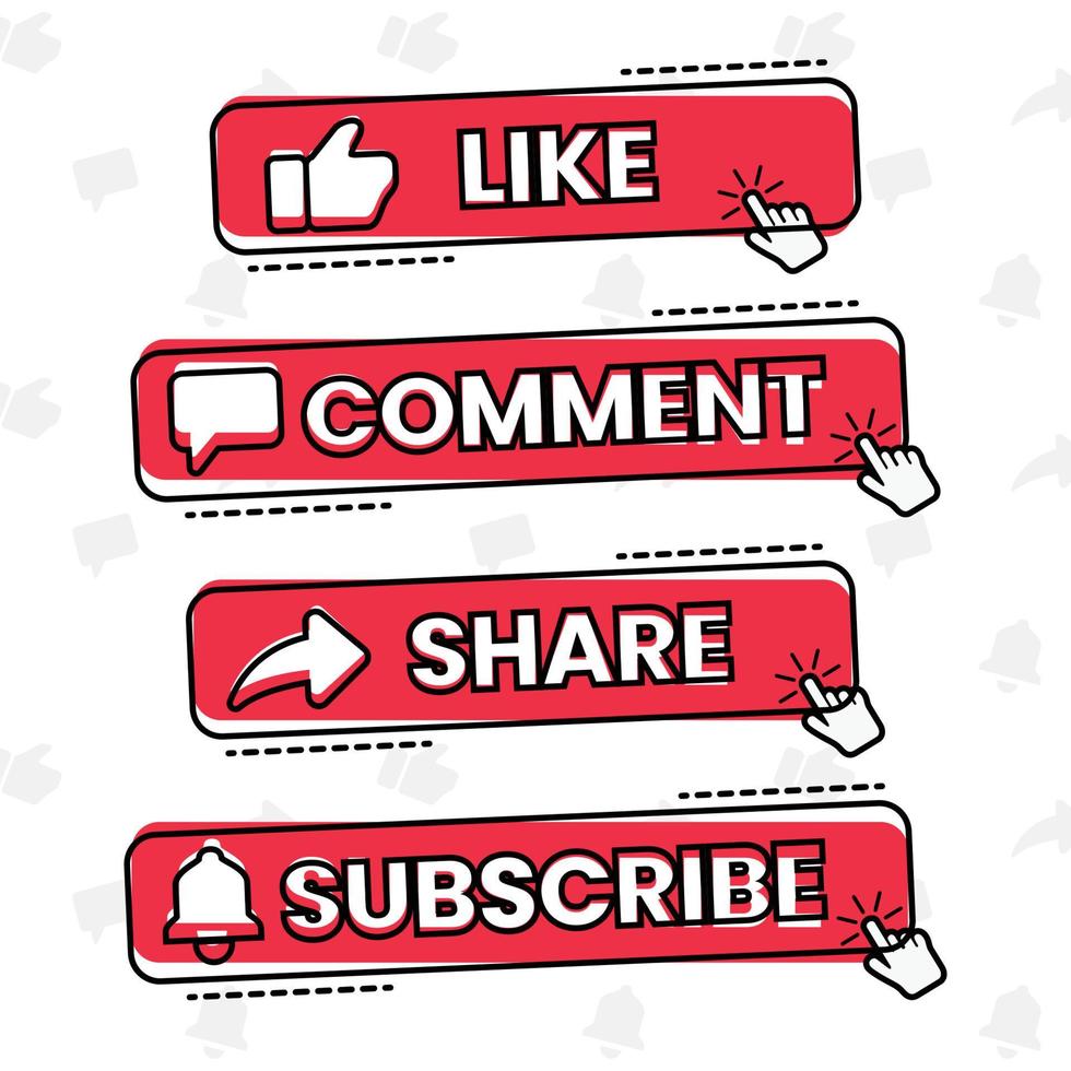 Vector cartoon Like, Comment, Share, Subscribe button icon in comic style