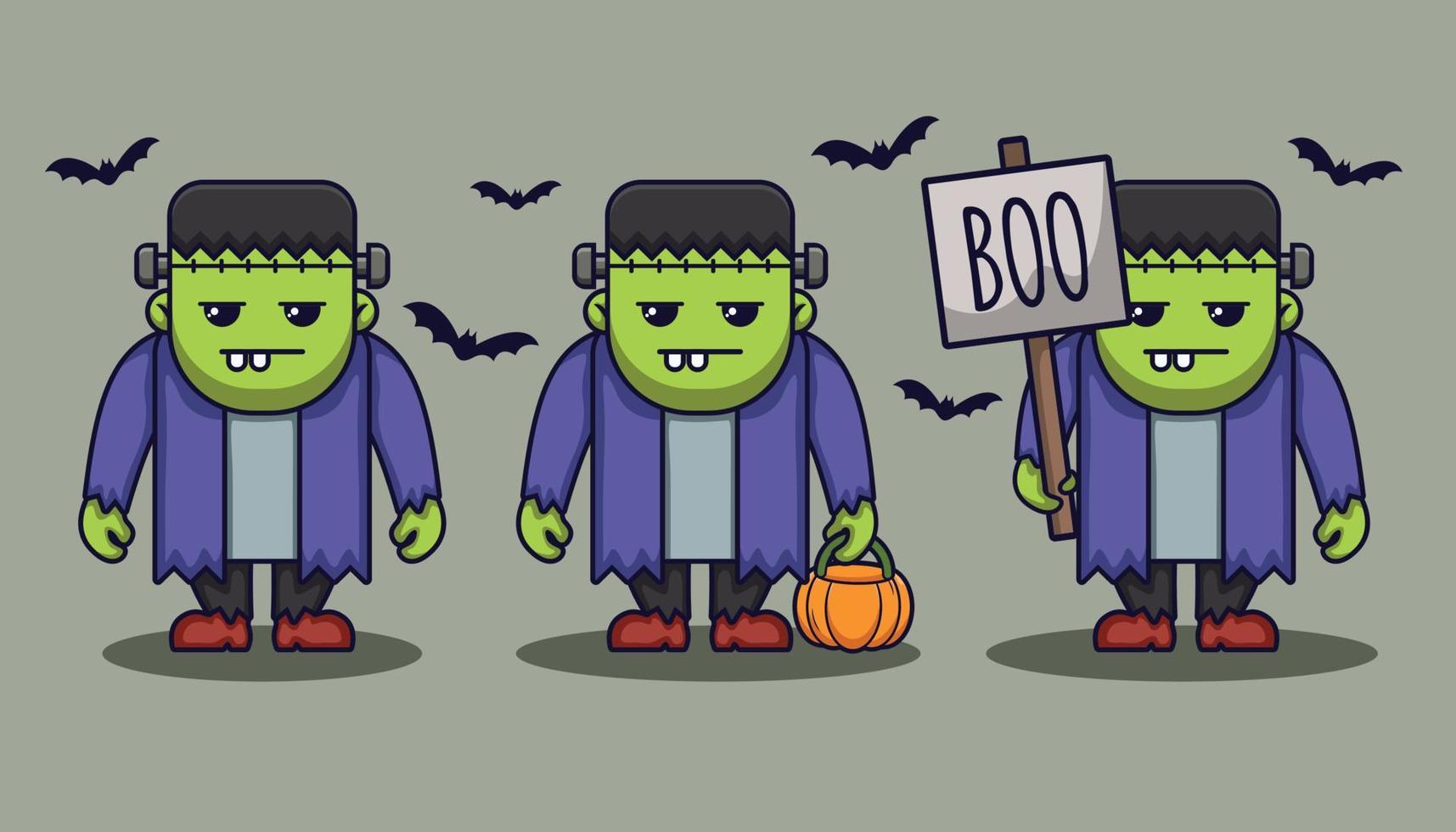 Halloween Cute Frankenstein Character Set Collections vector