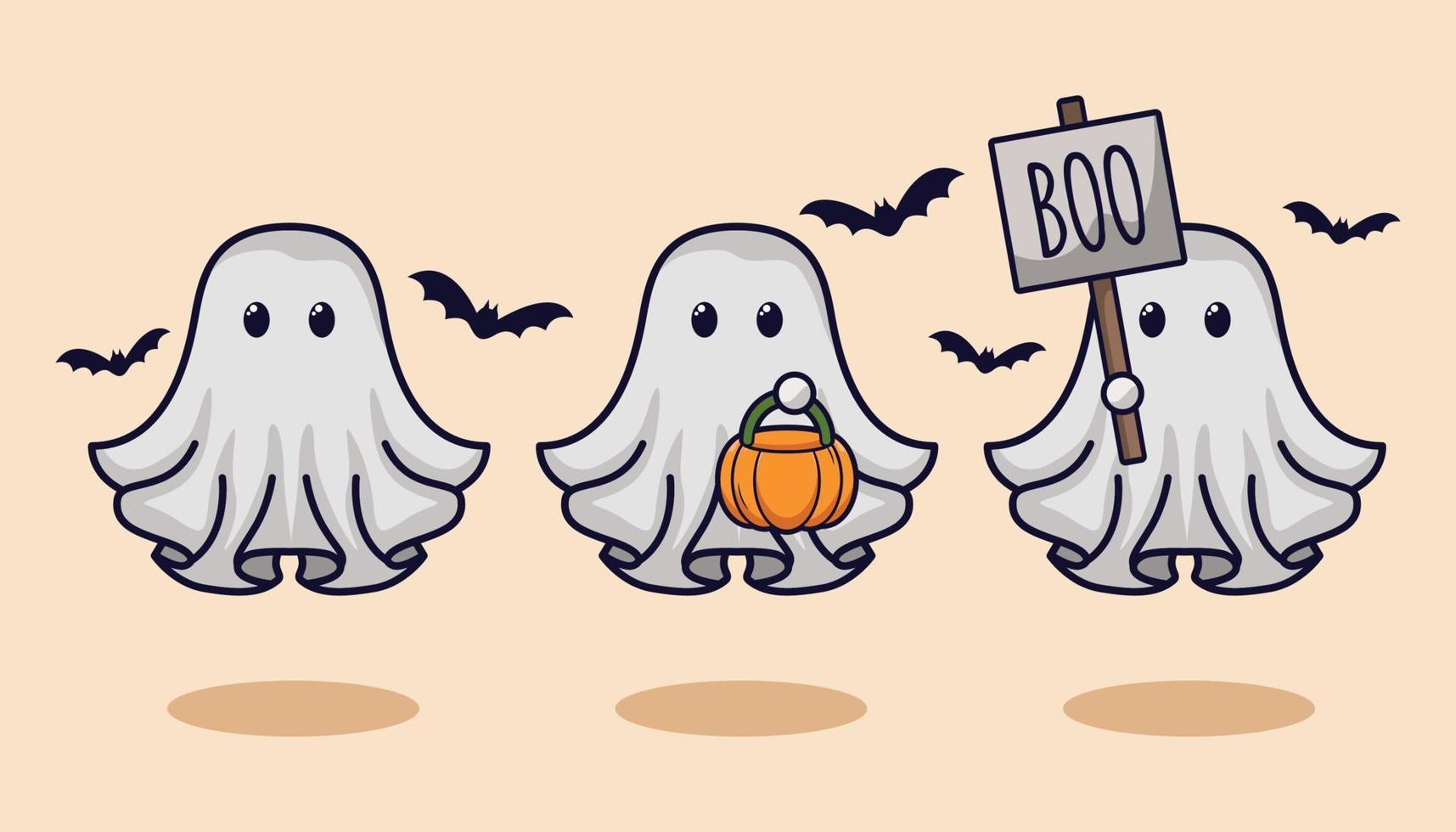 Halloween Cute Ghost Character Set Collections vector