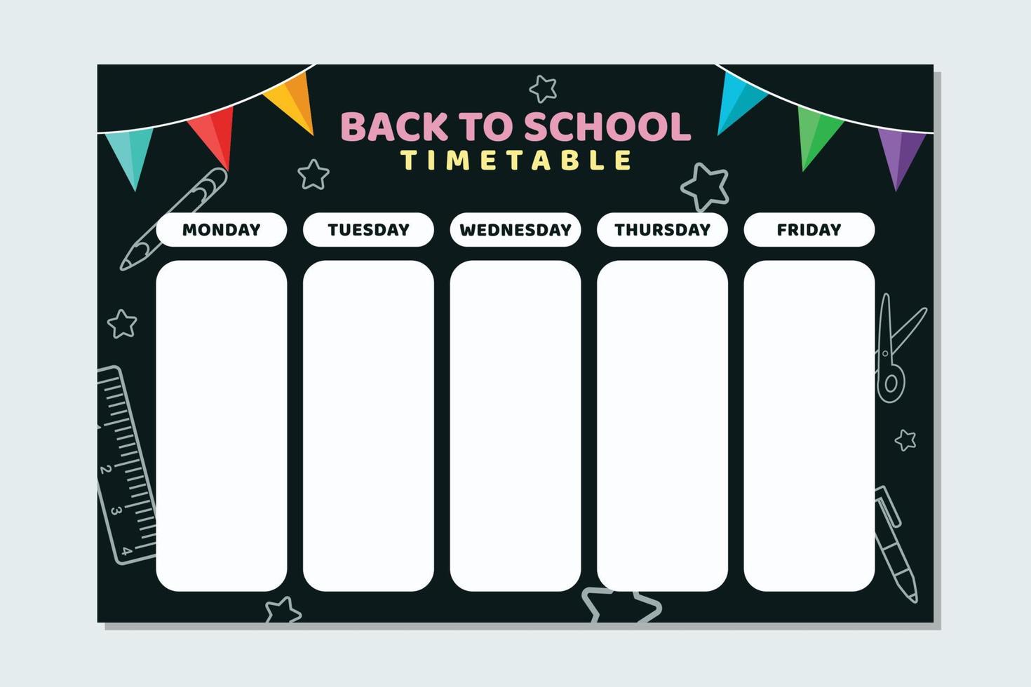 Back to School TimeTable Template Stationery Background vector