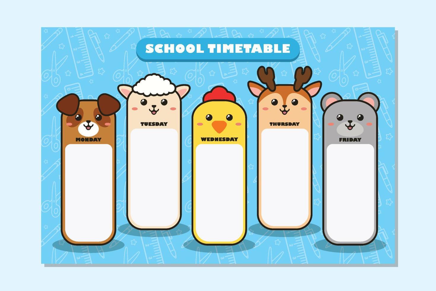 plantilla de horario de regreso a la escuela tema animal lindo vector