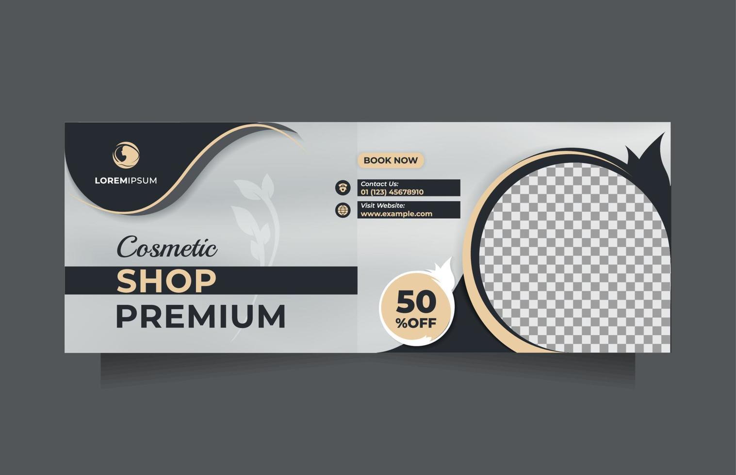 Horizontal Cosmetics beauty sale social media post and banner template. Luxury vector design to promote skin care, makeup, hair treatment, Healthy Skin Clinic, medical spa, something natural, etc