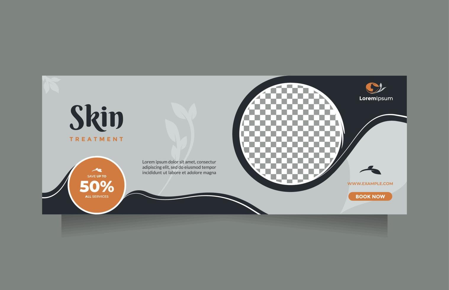 Horizontal social media banner design for modern and minimalist beauty skin treatment center promotion. Template can be used for promotion of beauty products, fashion, cosmetic, something natural, etc vector