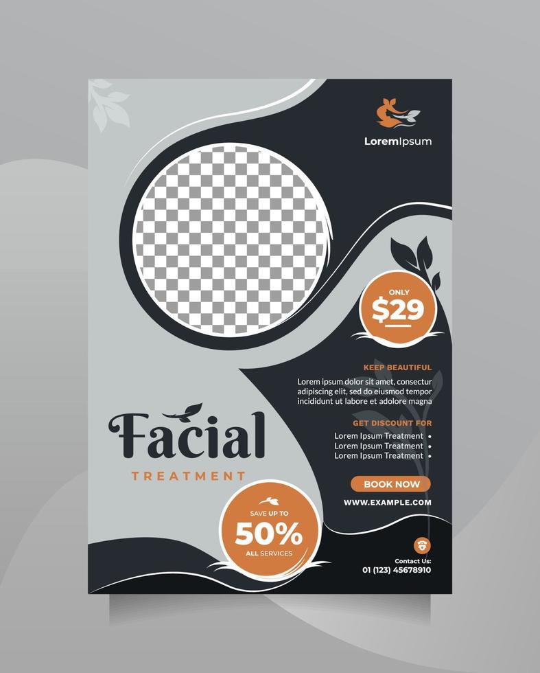Facial skin treatment center flyer and brochure template with a4 size. Creative promotion design concept of professional hair spa, hair mask, hair style, cosmetic sale, beauty center, etc vector