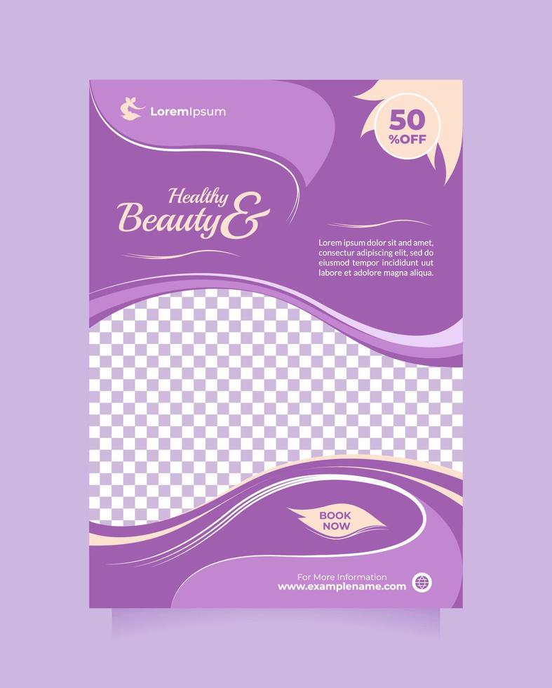 Plantilla de volante y folleto de salón de belleza y spa moderno con tamaño a4. concepto de diseño de promoción creativa de spa profesional para el cabello, mascarilla para el cabello, peinado, venta o promoción de cosméticos, tratamiento de la piel vector