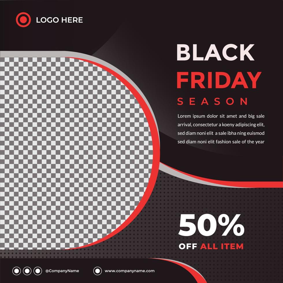 Black Friday season sale social media post and web banner template for advertisement. Trendy editable template for promotion product vector