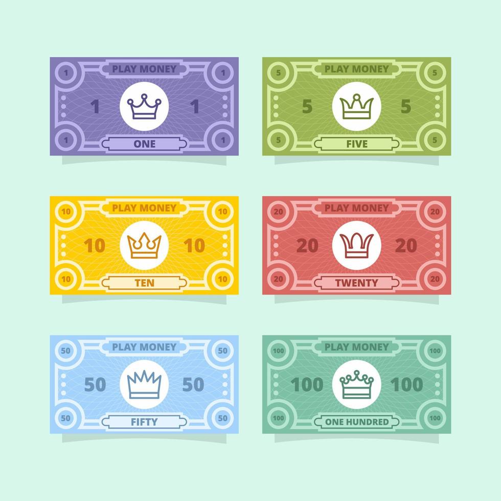 Fake Paper Money With Crown Elements For Games vector