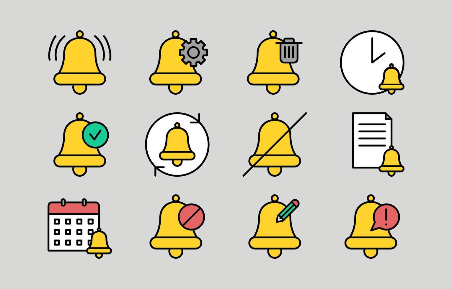 Simple Flat Color Of Bell Icons Collection vector