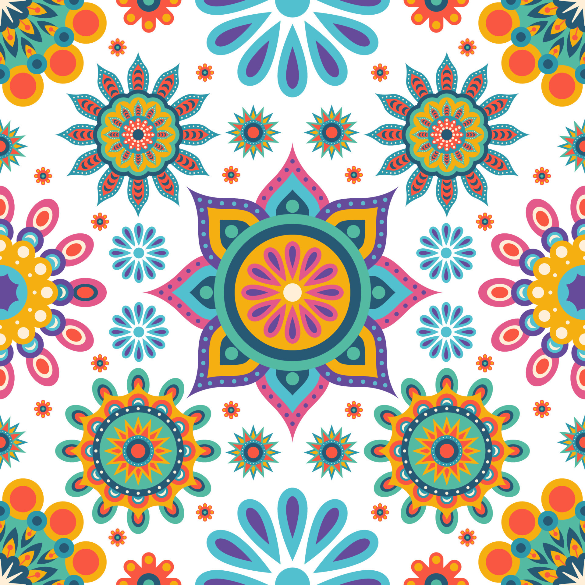 Rangoli Colorful Geometric Flowers Seamless Pattern Background 12392214  Vector Art at Vecteezy