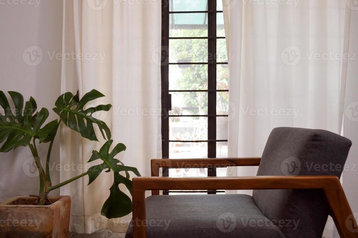 armchair, chair, individual sofa, solid natural wood structure, seat and back in fabric photo