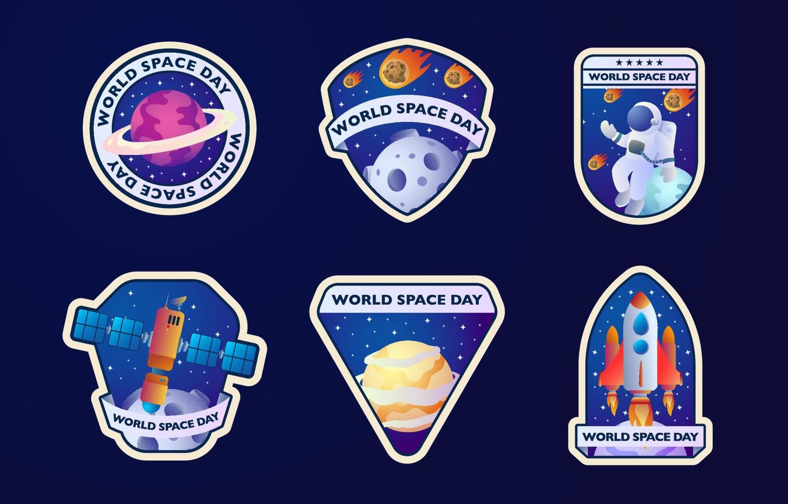 colección de pegatinas o insignias del día mundial del espacio vector