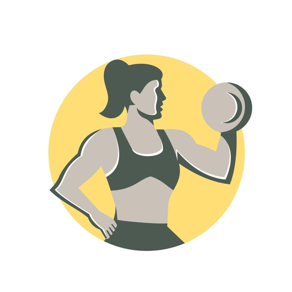 Female Lifting Dumbbell Circle Retro vector