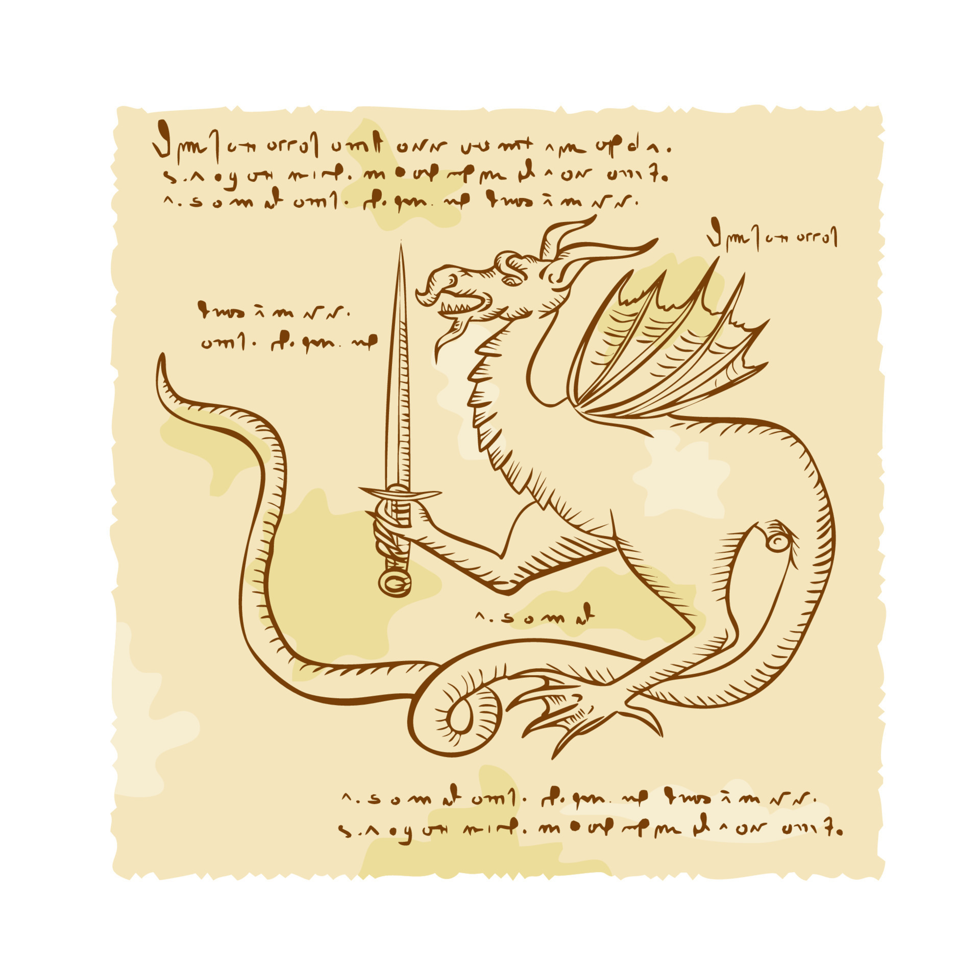 Dragon Holding Sword Etching 12392573 Vector Art at Vecteezy