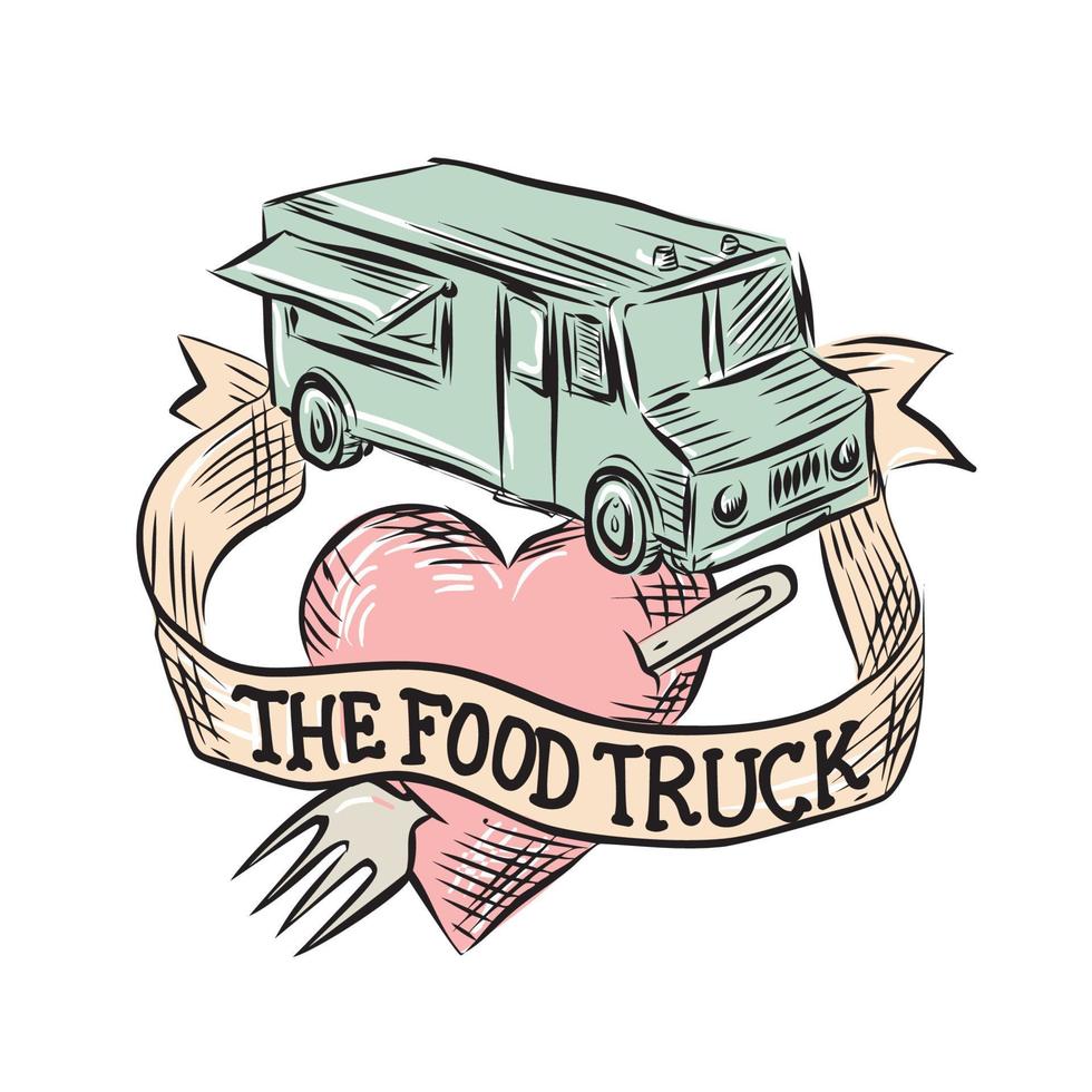 Food Truck Heart Fork Etching vector