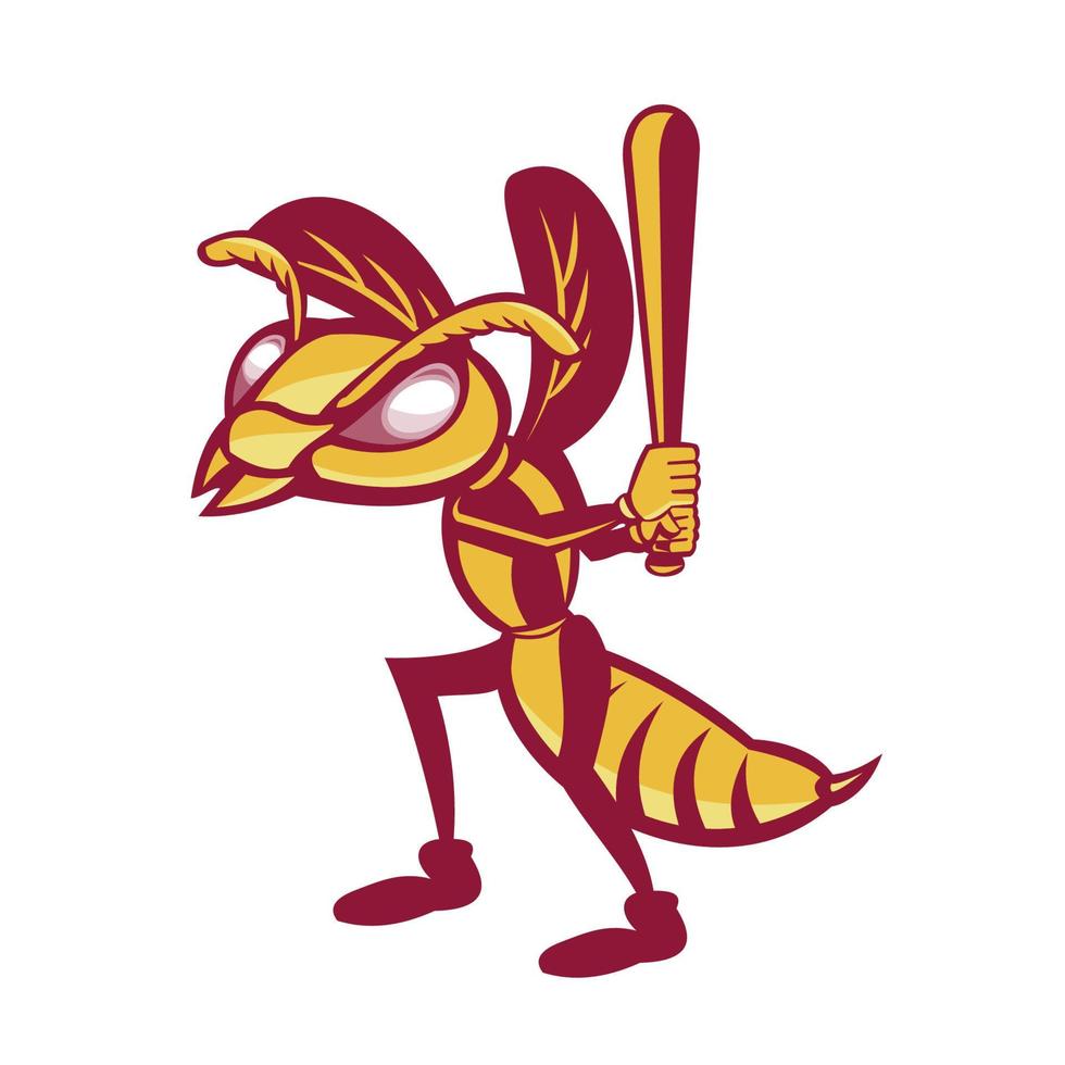 Hornet Baseball Player Batting Isolated Retro vector