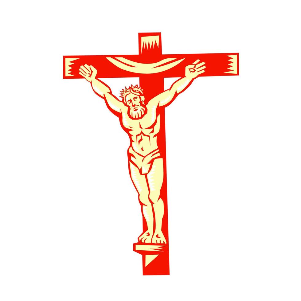 Jesus Christ On Cross Woodcut vector